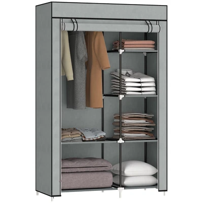 Versatile Light Grey Portable Wardrobe with 6 Shelves & Hanging Rail - Image 1 of 4
