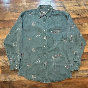 Rare Vintage 90s L.L.Bean Canvas Outdoors Western Button Up Shirt Mens Medium - Picture 1 of 6