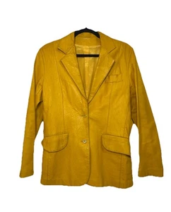 Giacca blazer pelle giallo brillante vintage anni 70 taglia 12 retrò - Foto 1 di 15