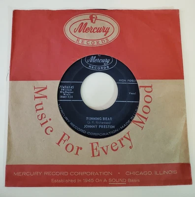 Johnny Preston RUNNING BEAR / MY HEART KNOWS (ROCK 45) #71474 PLAYS VG+ TO VG++ - Image 1 of 4