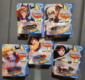 DC Superhero Girls Hotwheels Character Cars Set Of 5 Wonder Woman Batgirl - Picture 1 of 11