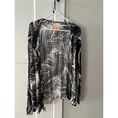 Cárdigan suéter NorthCrest clásico para mujer con estampado de hojas de palma transparente talla L Foto 1 de 4