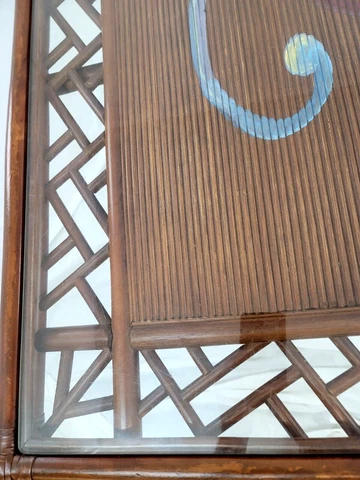 Vintage Pencil Reed Bamboo Rattan 70s Dining Tbl Chinese Chippendale Chinoiserie Cover