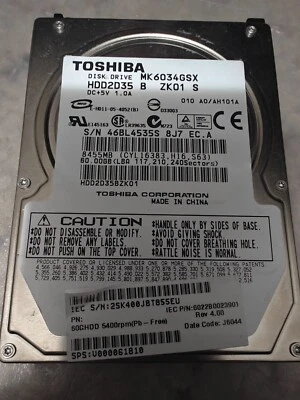 Toshiba Disk Drive MK6034GSX HDD2D35 60GB Laptop Hard Disk Drive - Image 1 of 2