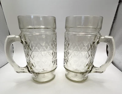 Anchor Hocking Clear Glass Quilted Diamond Point Mugs Vintage Set of 2 - Изображение 1 из 3