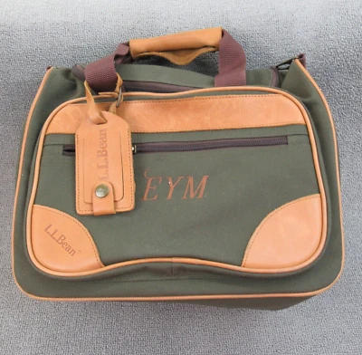 Bolsa LL Bean média verde nylon lona couro acabamento tote fim de semana academia Duffel * - Imagem 1 de 4