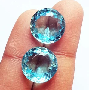 Aquamarine 10 to 12 Ct Round Shape Pair Loose Gemstone Certified R806 - Picture 1 of 8