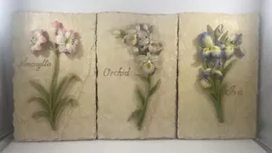 2004 Home Interior's 3-D Iris ~ Orchidea ~ Amaryllis ~ Set Targa da Parete 11" x 7" - Foto 1 di 4