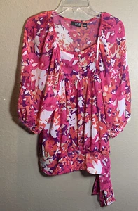 a.n.a.NWT PINK WHITE PURPLE ORANGE BLOUSE SZ S Sheer with Camisole C1 - Picture 1 of 8
