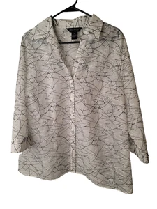 Karen Arnold Size 2X Womens Top Sheer Embroidered Button Up Blouse - Picture 1 of 4