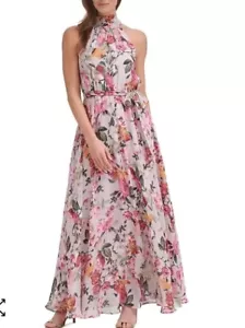 New Eliza J Tie Neck Sleeveless Maxi Ruffled Dress Floral Print Size 10 - Picture 1 of 7
