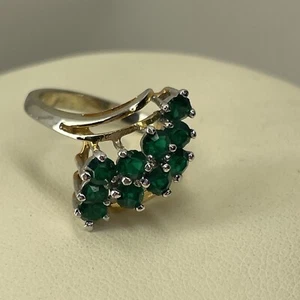 Rhinestone & Emerald Green Stone Size 6.75 Cascade Gold Women's Ring 14K GE - Picture 1 of 9