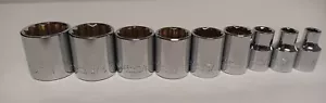 9 pc CHROME CR-V, CRESCENT, 3/8" Drive, Standard, SAE, 12 point socket set lot - Picture 1 of 3