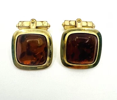 Vintage Americ Manschettenknöpfe mit Bernstein Böhmen Amber Cufflinks - Bild 1 von 4