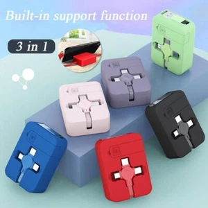3 in1 Retractable USB Charger Data Cable with Phone Stand Type-C Micro USBCable - Zdjęcie 1 z 19