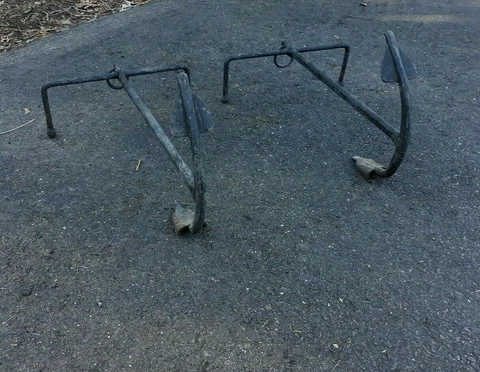 Pair Old or Antique Nautical Anchor Form Wrought Iron Andirons Cover
