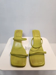 ZARA size 40eu 9 Us Lime GREEN LEATHER STRAPPY HEELED Open Toe SANDALS - Picture 1 of 5
