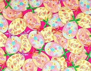 FAT QUARTER HAPPY EASTER PAINTED EGG FABRIC PACKED EGGS & BOWS QUILTING TREASURE - Picture 1 of 2