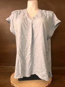 Nine West Women's BLUE Woven Popover V-Neck Top Size LARGE NEW NWT $49 - Picture 1 of 5