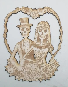 Gravur Holz Braut & Bräutigam Sugar Skull Paar Tag der Toten Laser geschnitten Hochzeit - Bild 1 von 8