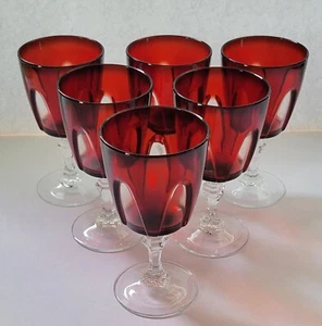 Cristal d'Arques Durand Gothic Ruby Red 5.75" Water Wine Glasses Set of 6 FRANCE - Picture 1 of 9