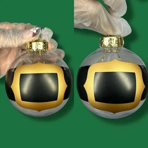 Black And Gold Santa Belt Design Bauble Ornaments - Set Of 2 - “Joy” - Picture 1 of 20