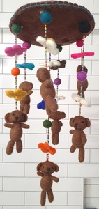 Mobile Handmade Felt Boiled Wool Teddy Bears Vibrant Colors Beads Children New - Picture 1 of 8