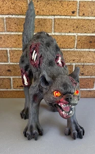 Grandin Road ZOMBIE BLACK CAT resin Halloween Decor Graveyard Eyes Light Up Red - Picture 1 of 11