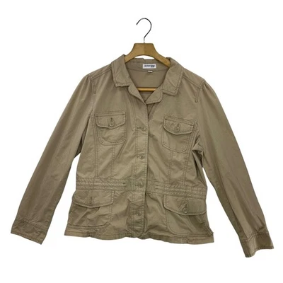 Chaqueta utilitaria caqui St Johns Bay para mujer bolsillos de carga botones delanteros XL Foto 1 de 4