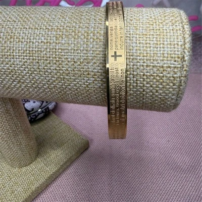 Pulsera Cruz Oro Acero Inoxidable con Oración del Señor Español Regalo Religioso Foto 1 de 4