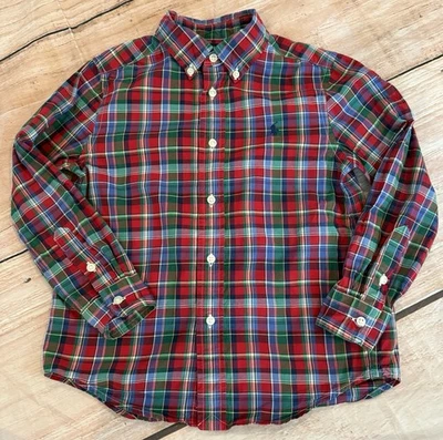 Camisa Ralph Lauren Roja Azul A Cuadros Azul Poni Abotonada Talla 6 Mangas Largas Foto 1 de 3