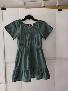 Cat & Jack Green Dress SZ L ( 10-12) Lined Ruching Textured 2 Pockets Soft Comfy - Picture 1 of 12