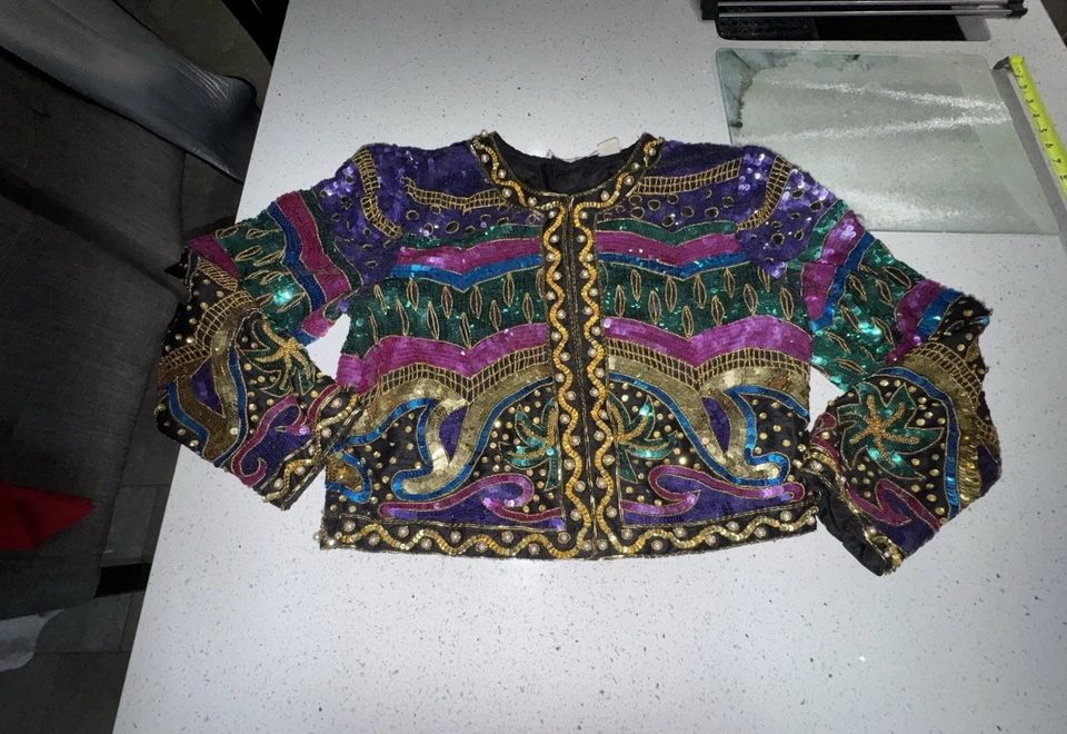 Chaqueta De Colección Lawrence Kazar Seda Lentejuelas Cuentas Manga Larga Talla L Foto 1 de 4