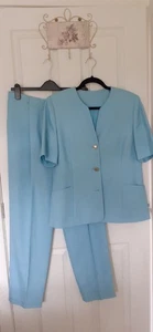 Smith Collection Linen Look Short Sleeved Trouser suit in Aqua, size 16 - Picture 1 of 9