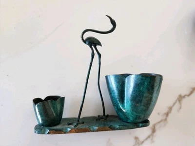 🕯️ Vintage Metal Bird & Flower Candle Holder – Green Patina – Rustic Home Decor - Image 1 of 4