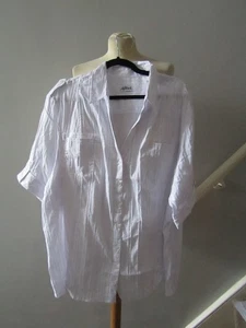 Women's Afibel White stretch Satin Stripe Top Blouse Shirt UK Size 28 - Picture 1 of 3