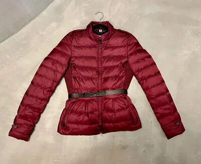 Bureberry Women's short burgundy down coat with leather black belt- Never used - Image 1 of 4