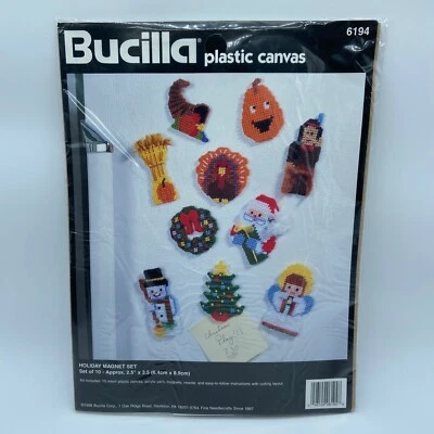 BUCILLA  CHRISTMAS THANKSGIVING PLASTIC CANVAS HOLIDAY MAGNET KIT SET 10  #6194 - Image 1 of 3