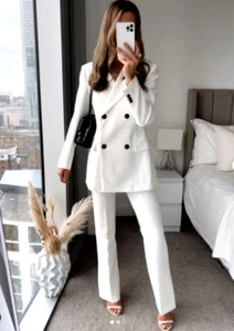 ZARA BLAZER DONNA NUOVO DOPPIO PETTO CON BOTTONI A CONTRASTO BIANCO | 2340/744 S M - Foto 1 di 11