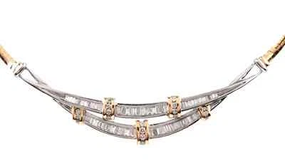 Collar Gargantilla Omega Doble Fila 2 Tonos Diamante Baguette 3.60ct Joyería Fina Foto 1 de 4