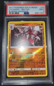 Tarjetas de Pokémon Reverse Holo Foil Lycanroc 75/147 S&M: Burning Shadows PSA 9 COMO NUEVAS - Imagen 1 de 1