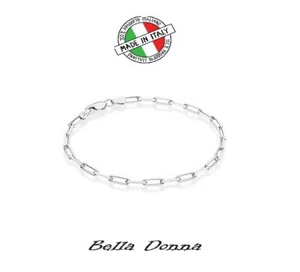 Italian Solid 925 Bracelet Sterling Silver 3mm Paperclip Link Chain 7.5 in New - Picture 1 of 7