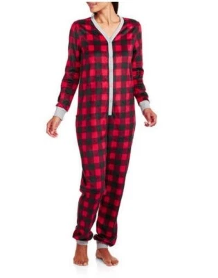 Pijama pequeño de una pieza para mujer Faded Glory polar rojo a cuadros temático de alce  Foto 1 de 4
