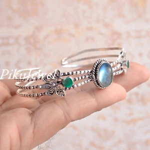 Labradorit & grüner Onyx Edelstein 925 Sterling Silber Armband Prinzessin Ges... - Bild 1 von 6