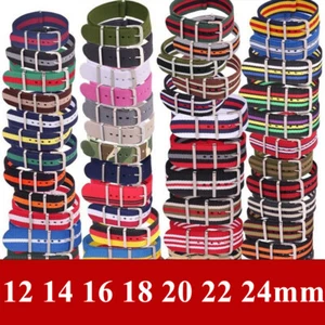 Nuevo reloj de nailon correa de moda 12/14/16/18/20/22/24 mm a rayas ejército correas - Imagen 1 de 22