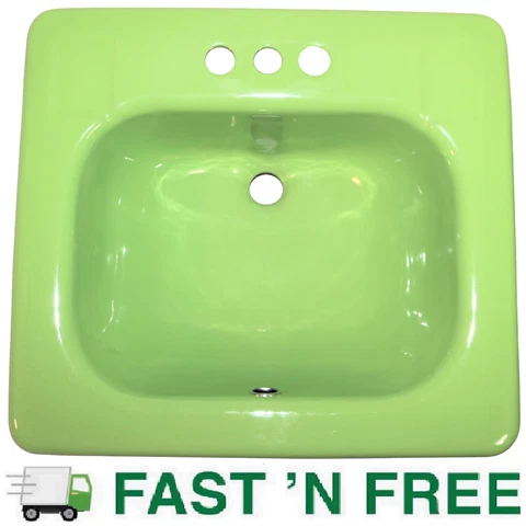 Vintage Kohler Lime Green Porcelain & Cast Iron Drop-In Bathroom Sink ~ 1979 Cover