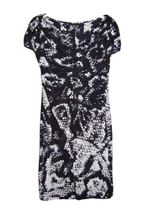 TED BAKER Kleid Seide Rüschen Abstrakt Print Schwarz Braun Gr. 1 US 2 XS - Bild 1 von 7
