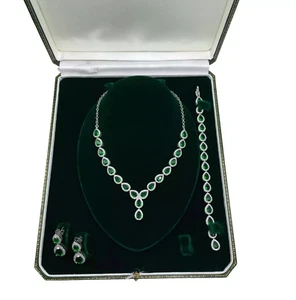 White Gold Finish Green Emerald Pear Cut & Created Diamonds Jewellery Set - Picture 1 of 5