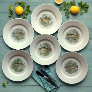 Six Limoges Fish Plates. Limoges Dinner Plates. Fish Dinnerware Set - Picture 1 of 9