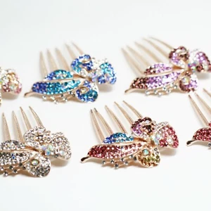 Women Elegant Rose Gold Large Hair Comb Crystal Rhinestones Hair Accessories - Picture 1 of 9